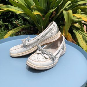 Sperry Top-Sider White & Silver Boat Shoes (6M)